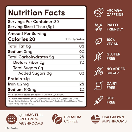 RYZE Mushroom Coffee Signature Dark Roast 30 Servings 2 Bags