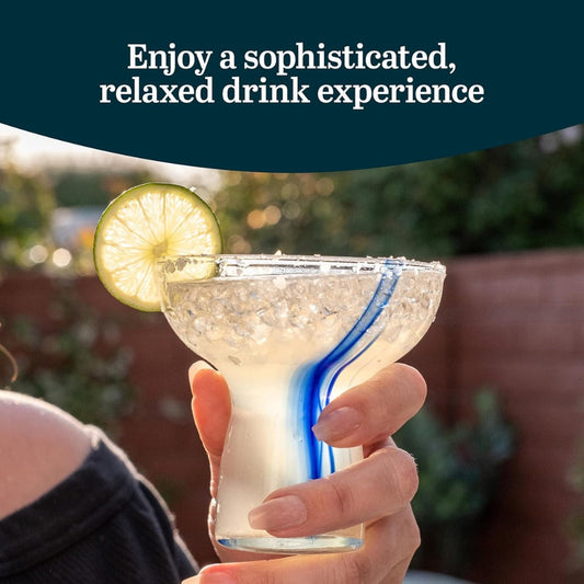 Blue Ribbon Stemless Margarita Glasses Set of 6 | Artisan-Inspired Mexican Style Margarita Glasses | Handcrafted Blue Ribbon Cocktail Glasses for Margaritas