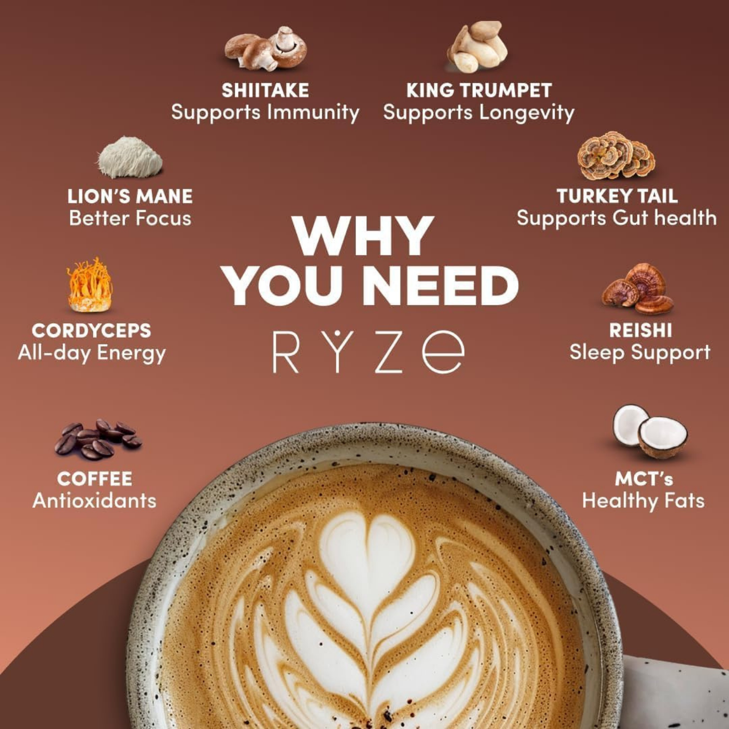 RYZE Mushroom Coffee Signature Dark Roast 30 Servings 2 Bags
