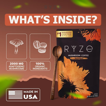 RYZE Mushroom Coffee Signature Dark Roast 30 Servings 2 Bags