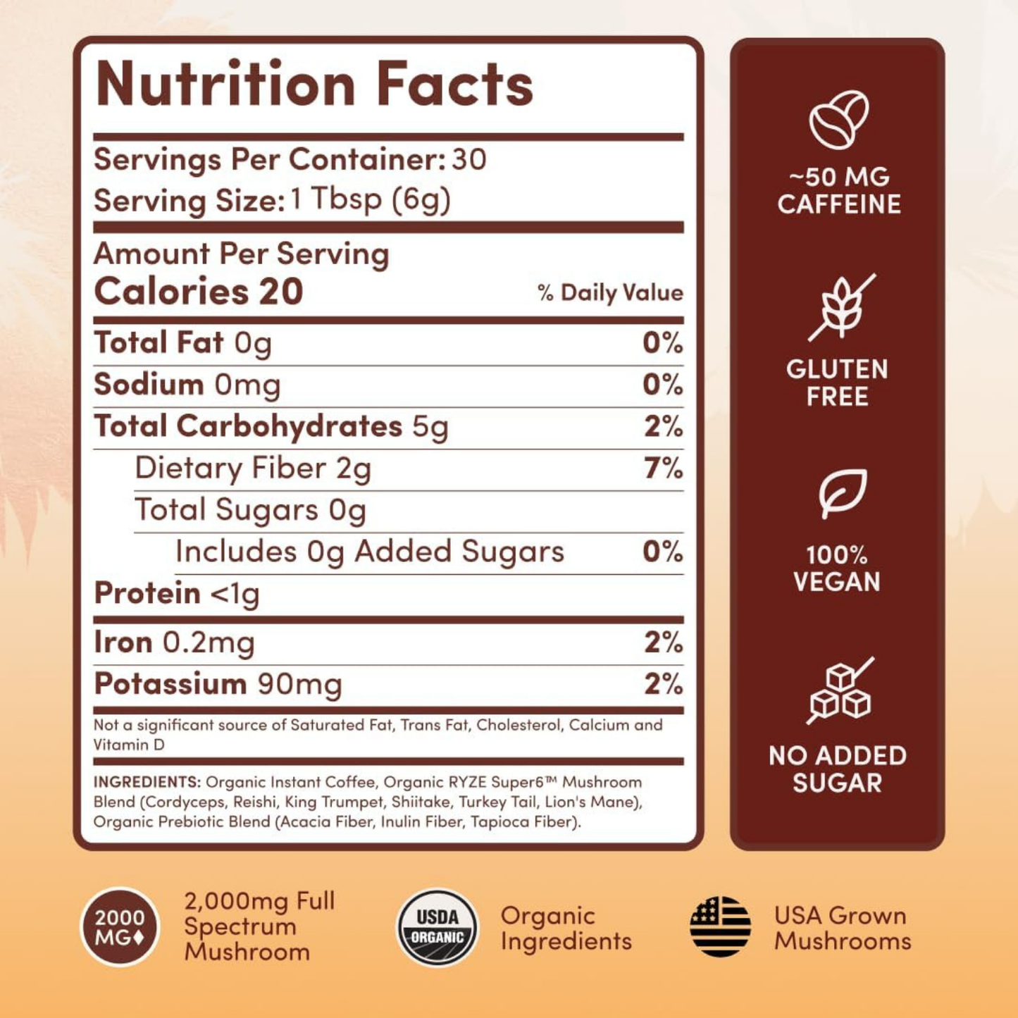 RYZE Mushroom Coffee Medium Roast 30 Servings 2 Bags