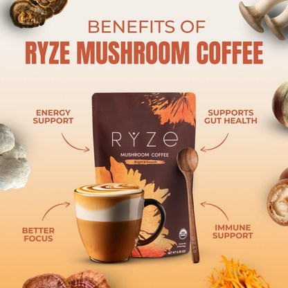 RYZE Mushroom Coffee Medium Roast 30 Servings 2 Bags