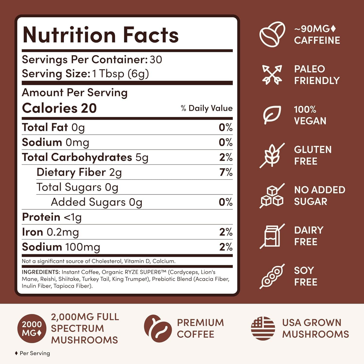 RYZE Mushroom Coffee Signature Dark Roast 30 Servings 2 Bags