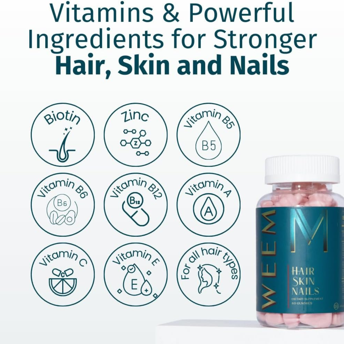 Hair Skin and Nails Gummies Extra Strength Supplement Pack of 3
