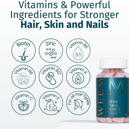 Hair Skin and Nails Gummies Extra Strength Supplement Pack of 3