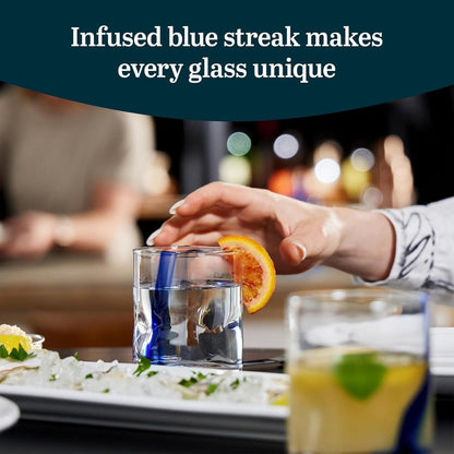 Blue Ribbon Rocks Glasses Set of 8, Artisan-Inspired Four-Dimple Whiskey Glasses, 12.5 oz Old Fashioned Cocktail Glasses