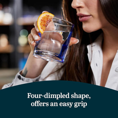 Blue Ribbon Rocks Glasses Set of 8, Artisan-Inspired Four-Dimple Whiskey Glasses, 12.5 oz Old Fashioned Cocktail Glasses