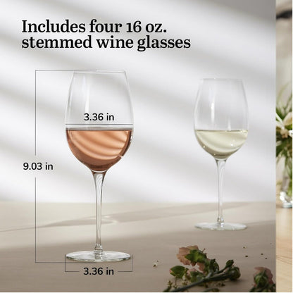 Signature Kentfield Estate All-Purpose Wine Glasses Set of 4 | Premium Long Stem Crystal Clear Wine Glasses for Red & White Wine